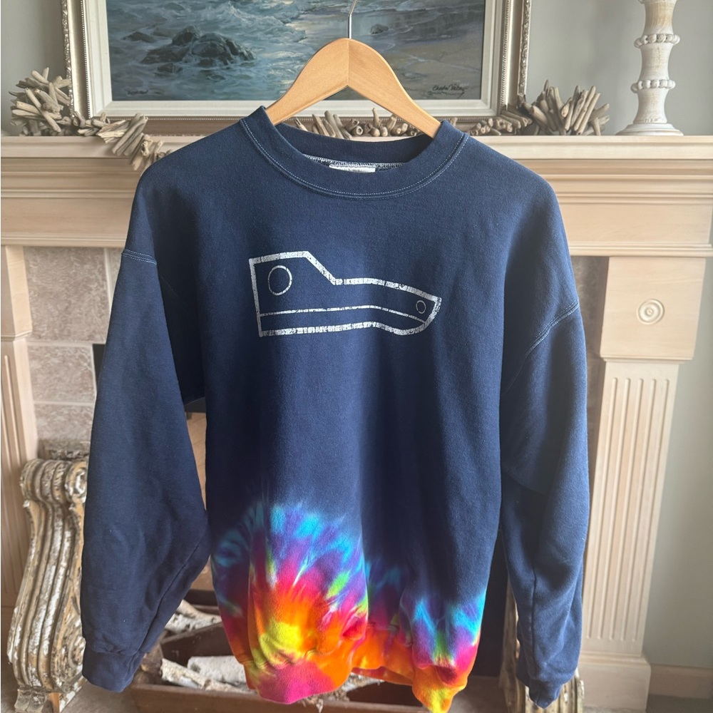 Vintage Navy Sweatshirt with Tie-Dye Hem